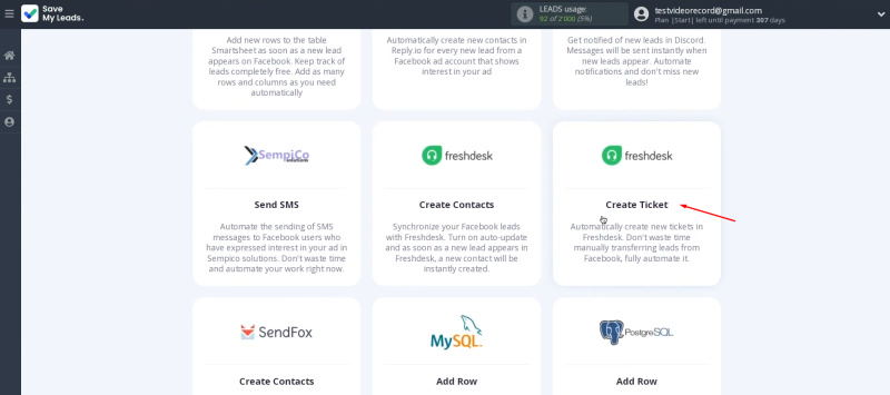Facebook Lead Ads and Freshdesk integration | Select “Freshdesk Create Ticket”