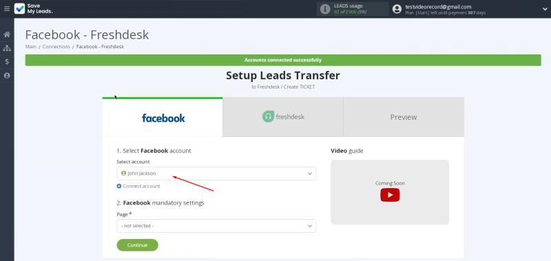 Facebook Lead Ads and Freshdesk integration | Select the newly created login