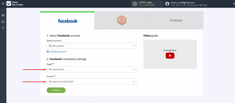 Facebook and Amazon WorkMail integration | Choose ad page and lead form