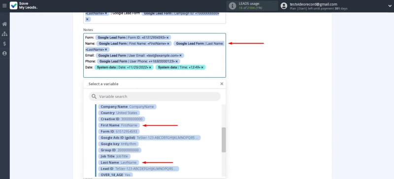 Add variables from the dropdown list