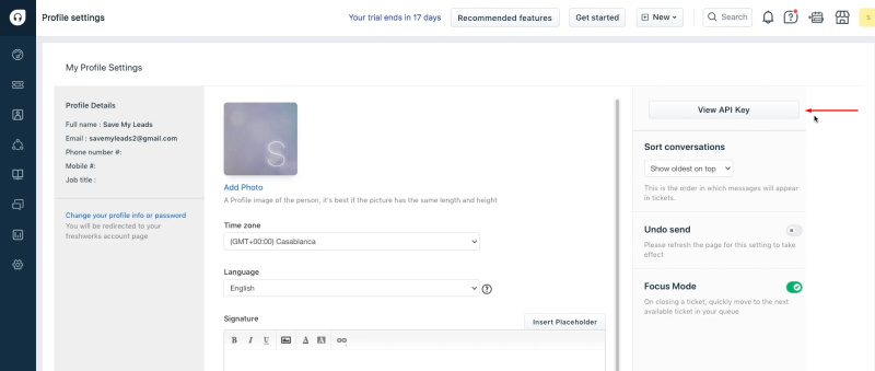Facebook Lead Ads and Freshdesk integration | Click “View API key”