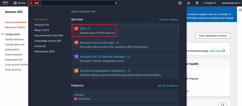 Facebook and Amazon SES integration | Go to the IAM system