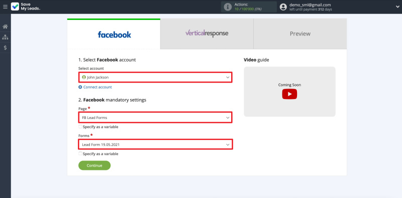 How to set up the upload of new leads from your Facebook ad account to your VerticalResponse email list |&nbsp;Connectng the form