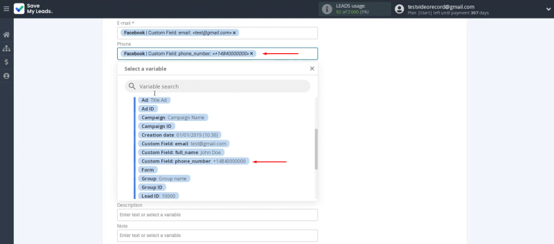 Facebook Lead Ads and Freshdesk integration | Assign variables from Facebook