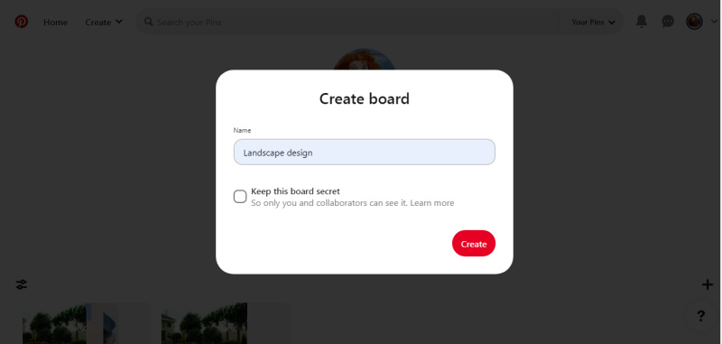 How to post on Pinterest | Name the board and click "Create"