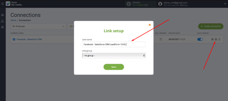 Facebook and Salesforce integration | Adjust the value in the “Link name” field