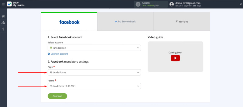 Facebook and Jira Service Desk integration | Specify an advertising page and a lead form