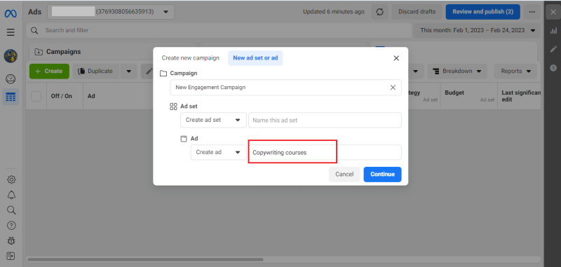 Creating an ad in Facebook (Meta) Ads Manager | Name your ad