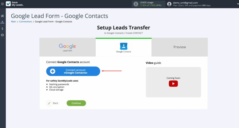 Connect your Google Contacts account to SaveMyLeads