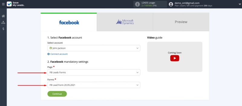 Facebook and Microsoft Dynamics 365 integration | Define required parameters