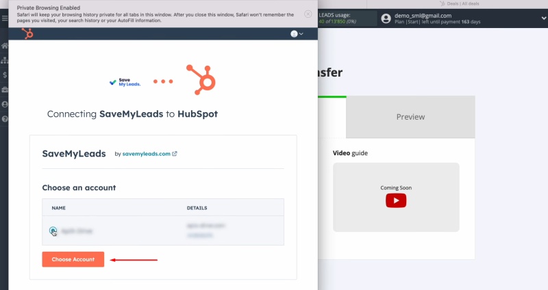 HubSpot and TikTok integration | Select the appropriate HubSpot account