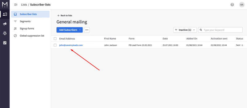 Facebook and Mailigen integration | Check for a new contact in the Mailigen