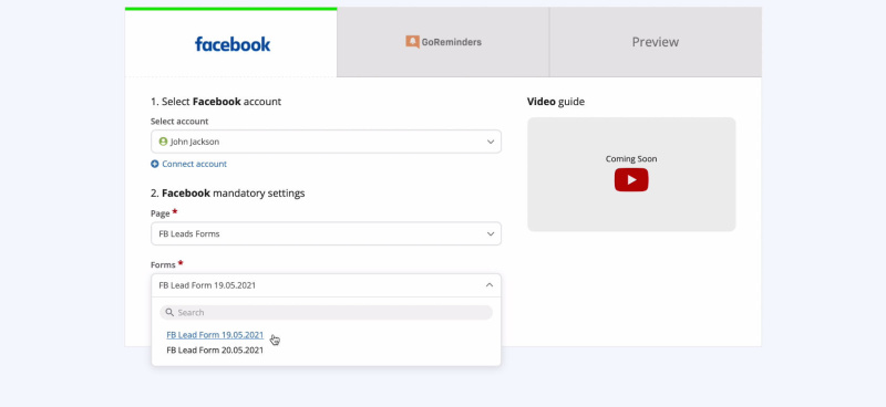 Facebook and GoReminders integration | Select Forms