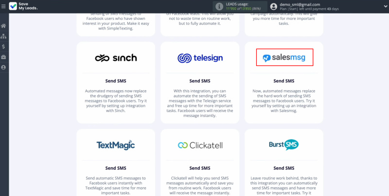 Salesmsg and Facebook integration | Select the Salesmsg
