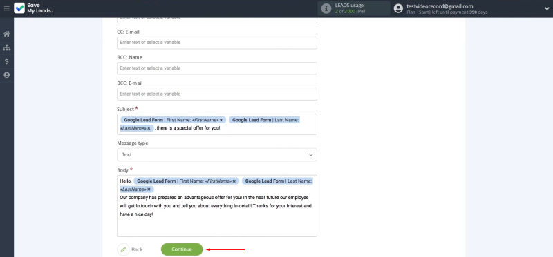 Google Lead Form and Gmail integration | Click "Continue"
