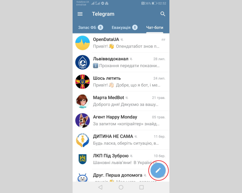 How to create a Telegram channel | Click the "Pencil" button