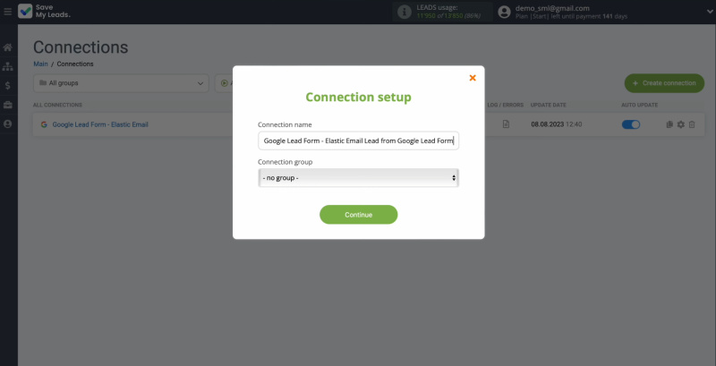 Google Lead Form and Elastic Email integration | Сhange the connection name and add it to a group