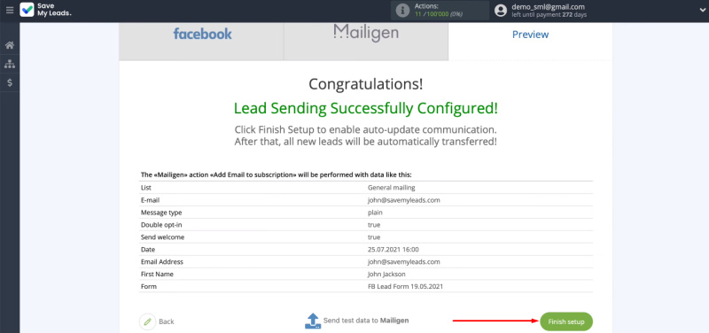 Facebook and Mailigen integration | Turn on automatic update