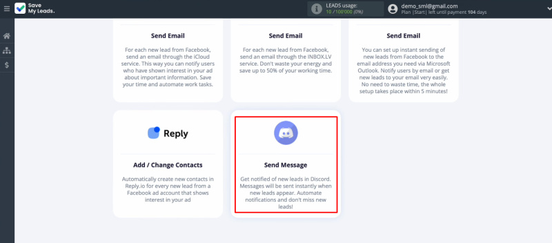 Facebook and Discord integration | Choose the template "Discord (Send Message)"