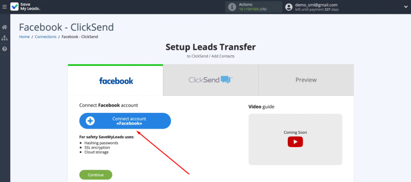 Facebook and ClickSend integration | Connect Facebook account to the SaveMyLeads