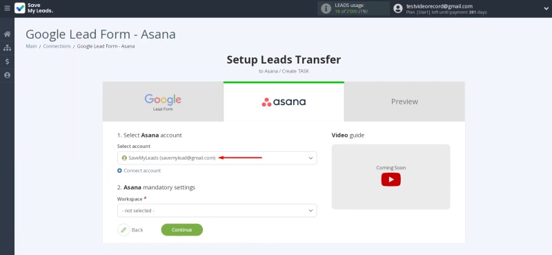 Select the connected account