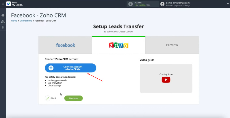 Facebook Lead Ads and Zoho CRM integration | Click on the blue button